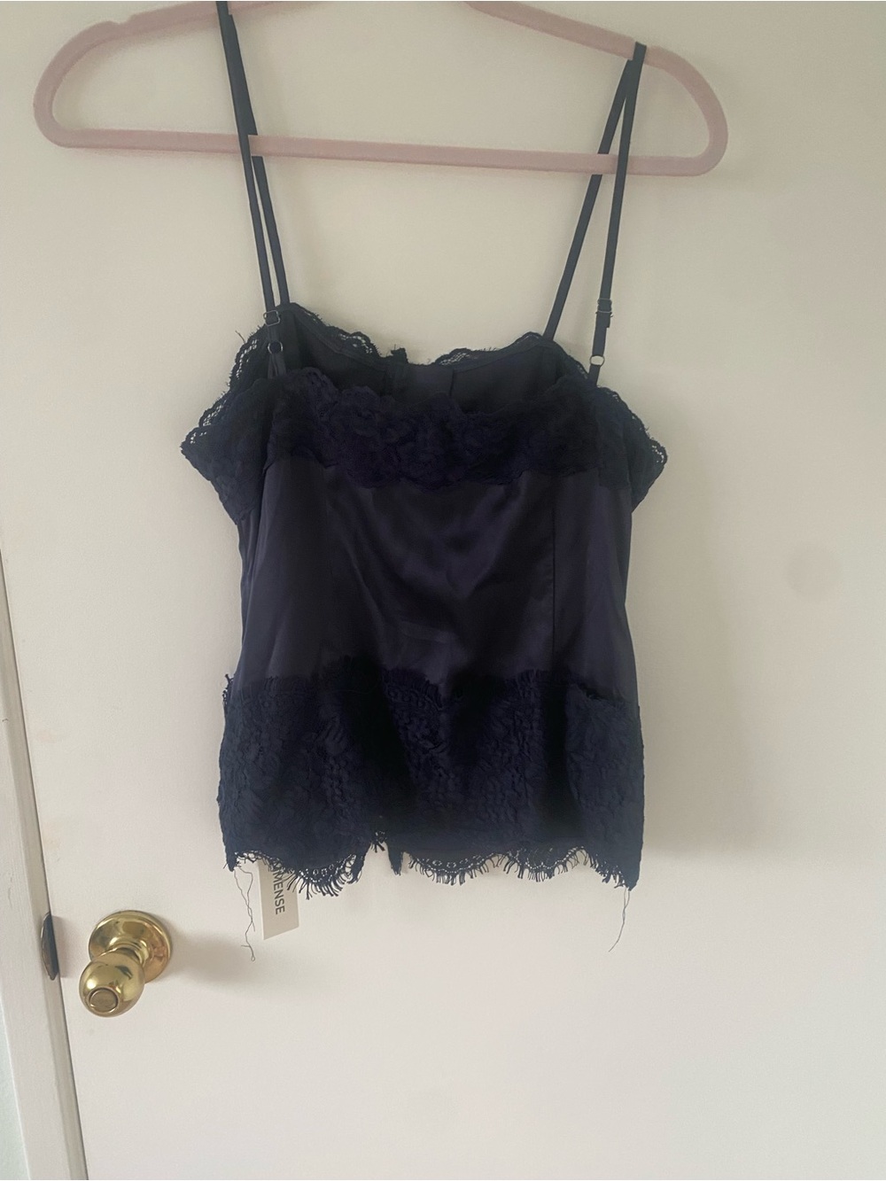 Commense Navy Lace-Trim Satin Cami